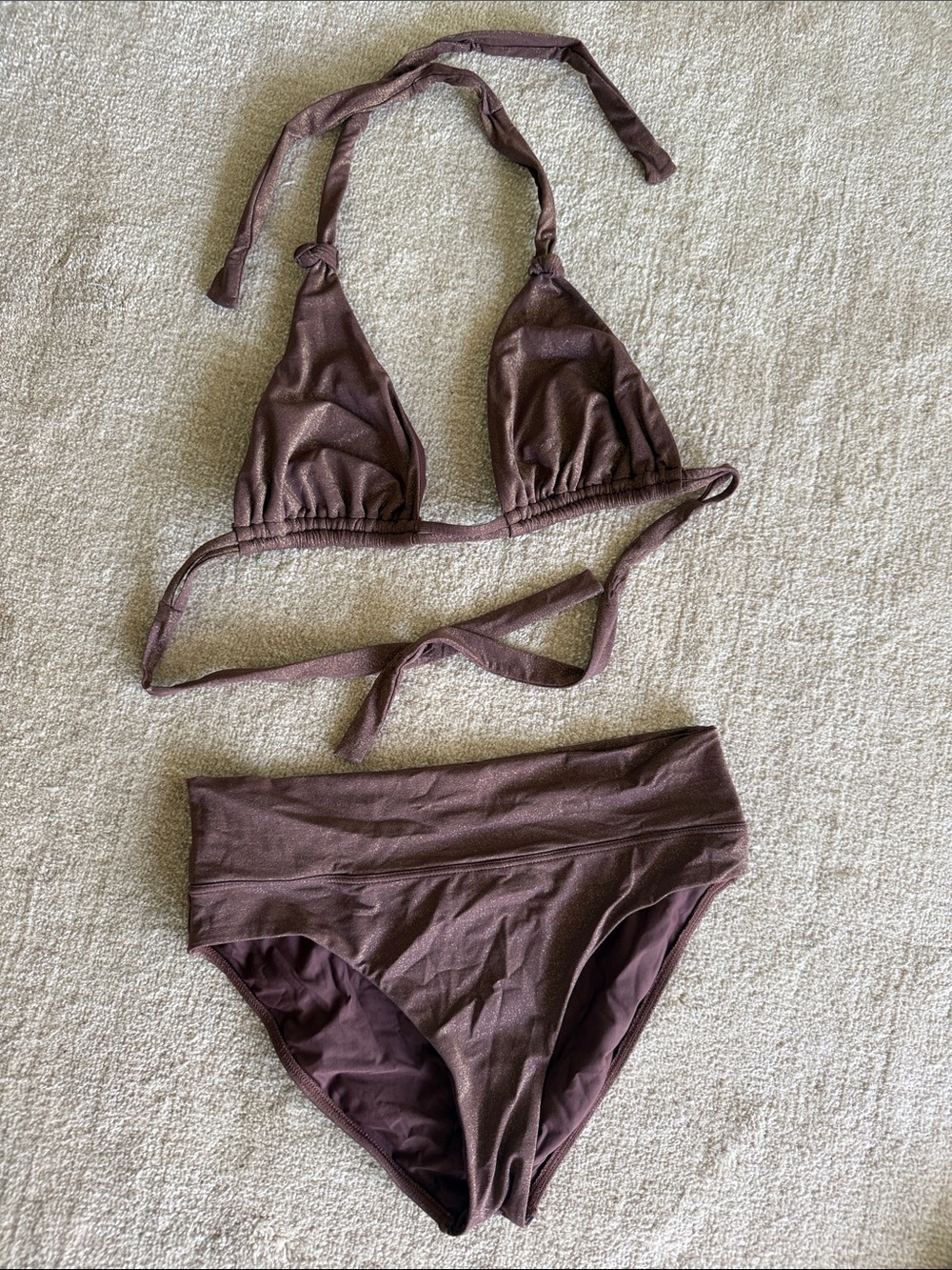 High-Rise Tie Bikini Set in Dark Brown